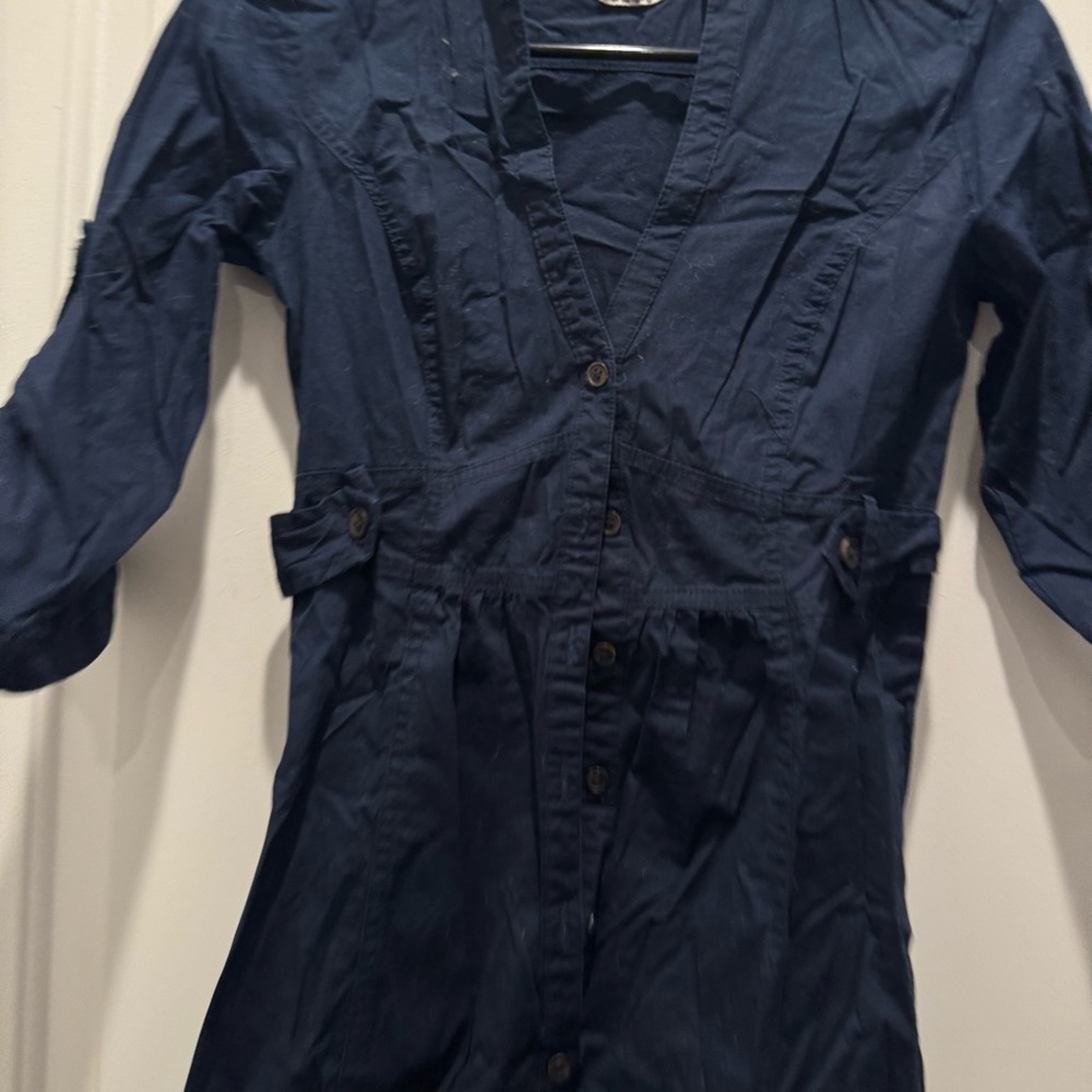 MNG Navy Button-Front Trench Dress